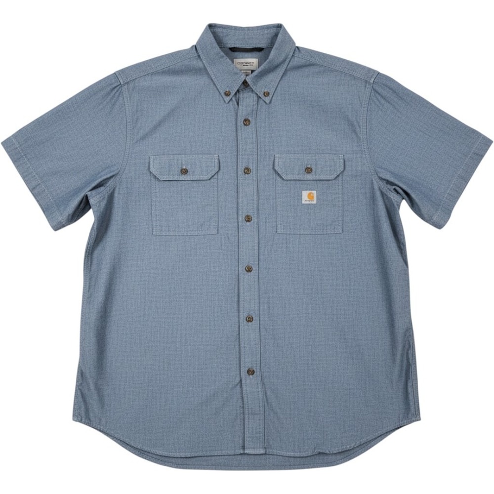 Carhartt Chambray Shirt Men 2XL Gray Blue‎ Loose Fit Short Sleeve Work Utility